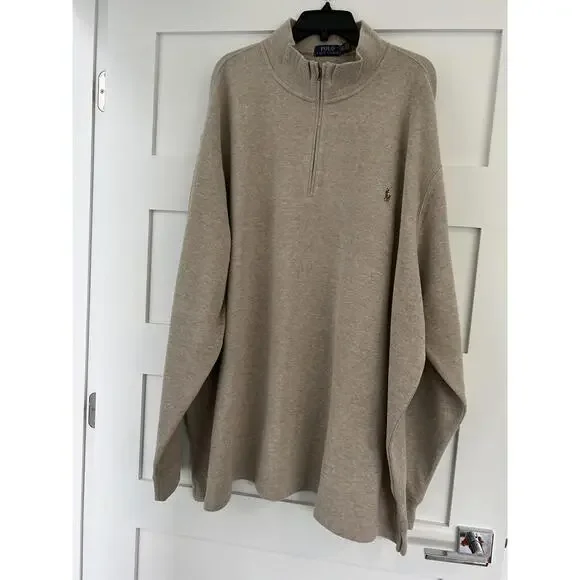 Polo Ralph Lauren $125 Pullover Sweater Beige 1/4 Zipper Size 4XLT Long Sleeve
